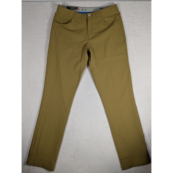 Puma Golf Mens Performance Fit Stretch Flat Front Casual Chino Pants 33x32 Khaki - Picture 2 of 12